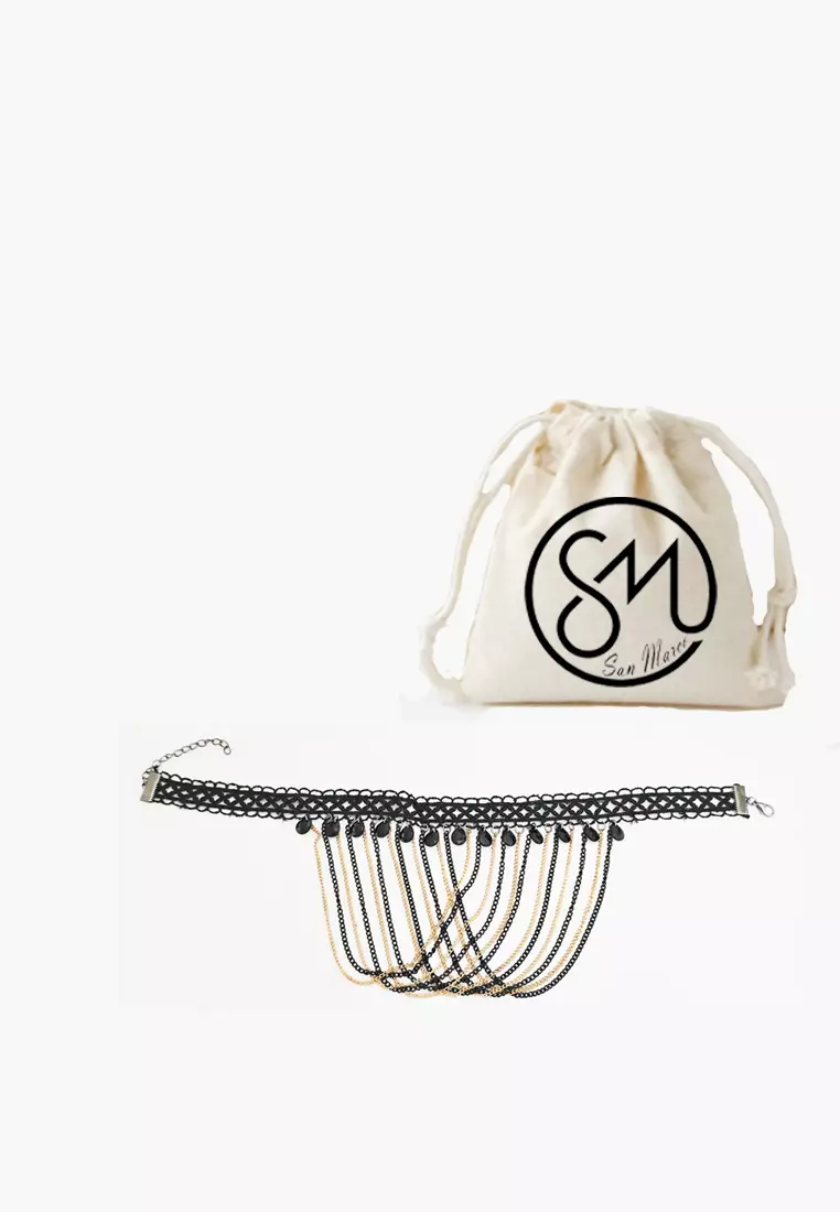 Aksesoris Wanita Chains Drapes Choker Necklace Kalung Wanita Black, Silver & Gold