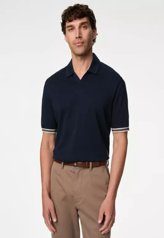 M&S Collection Pure Cotton Tipped Polo Shirt