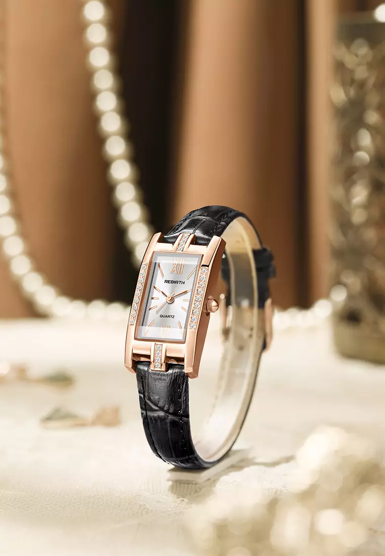 Jam Tangan Wanita Anggun Tali Kulit Berlian Jam Tangan Cewek Hitam