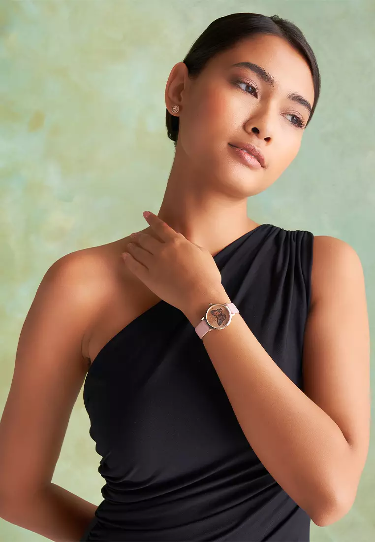Olivia Burton 28mm Butterfly Ultra Slim Blush & Mellow Rose Leather Strap Watch - 24000126