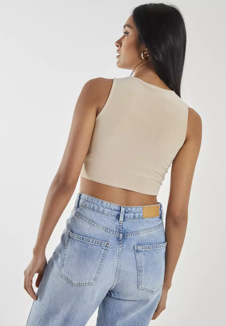 Pink Vanilla Stone Letterbox Crop Top
