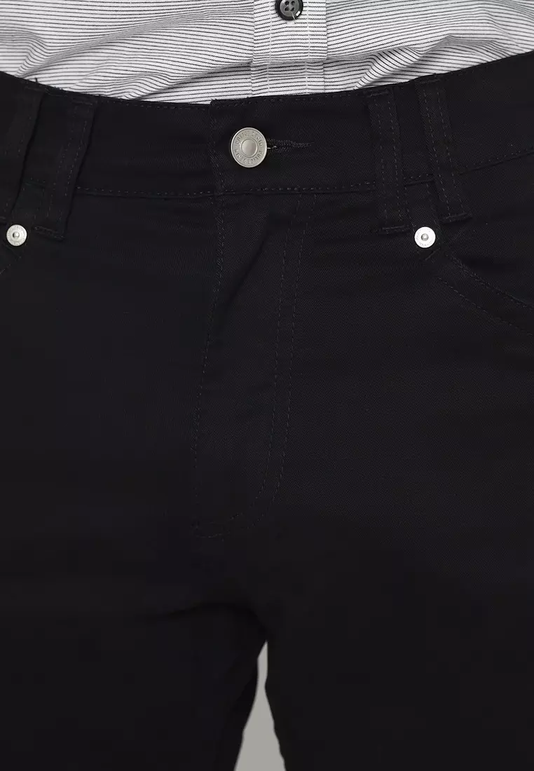 POLICE Celana Chino Panjang V Pocket Black Regular Fit Cotton Premium Pria