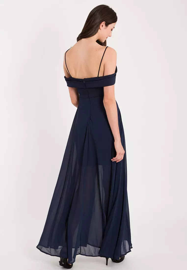 露肩雪纺晚礼服