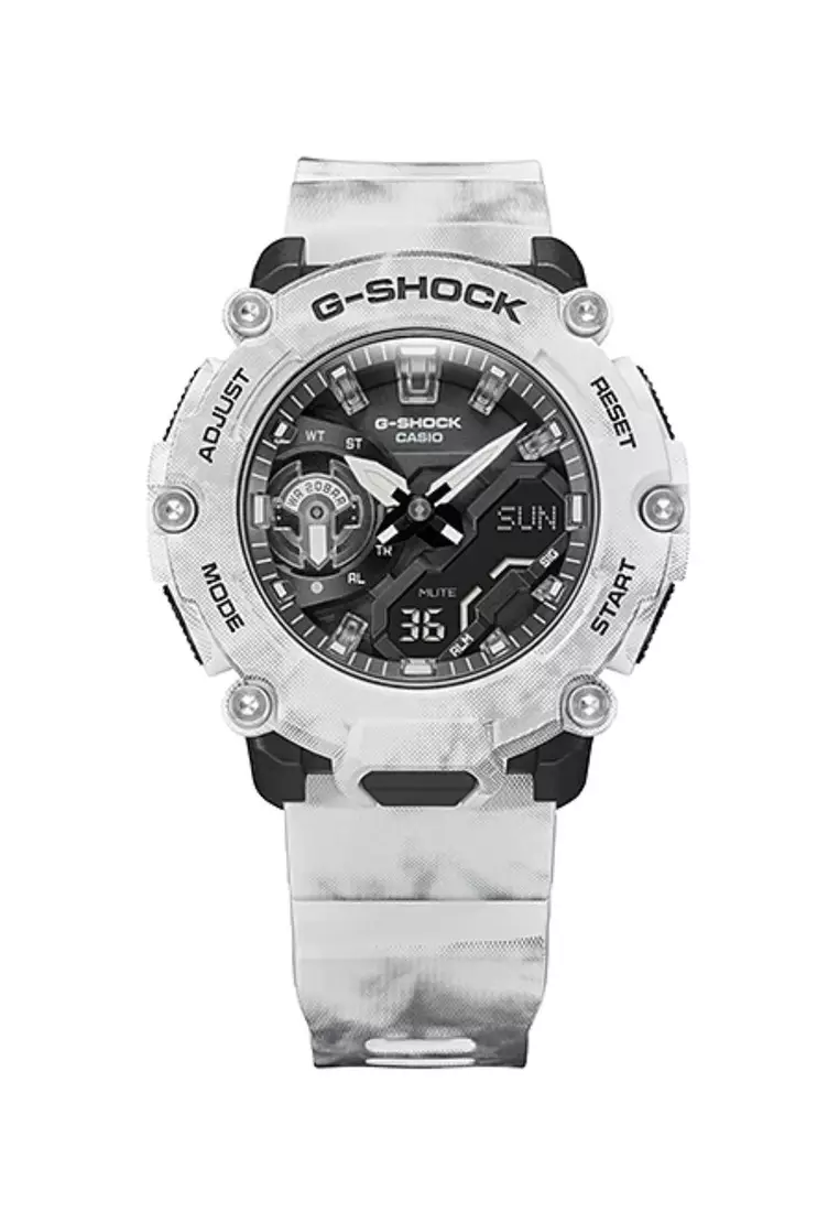Men's Analog-Digital Watch GA-2200GC-7A Frozen Forest Carbon Core Guard White Resin Band Sport Watch