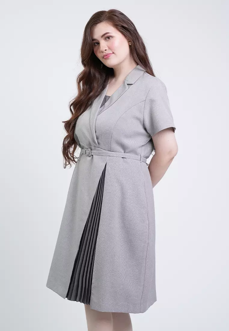 Milly Plus Size Anna Pleated Belted Wrap Sheath Dress