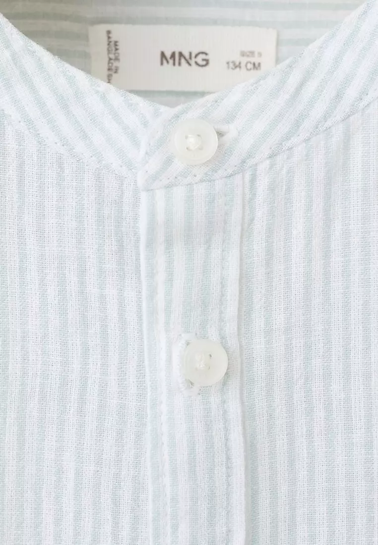 間條亞麻混紡恤衫