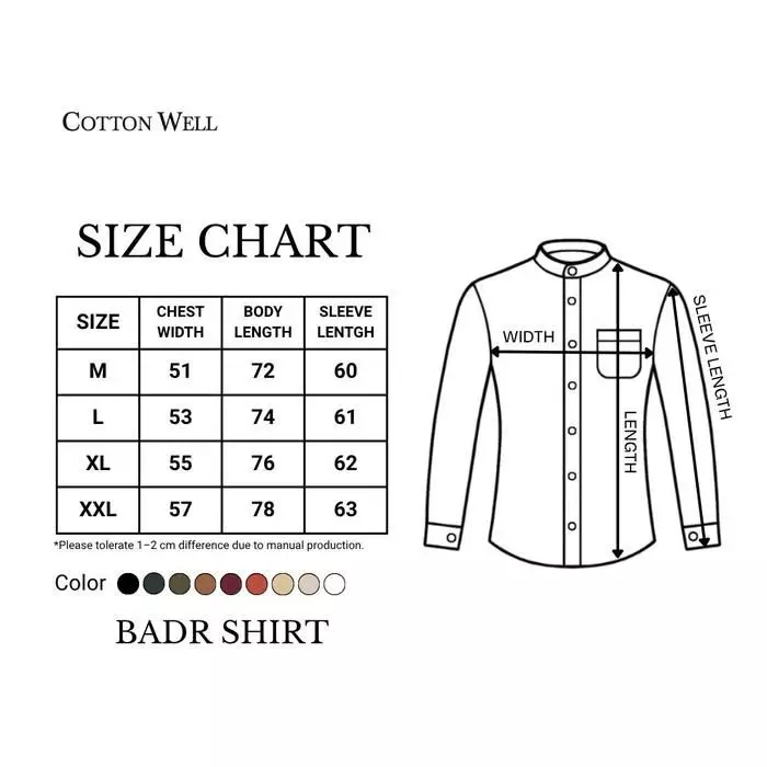 Cotton Well Badr Stand Collar Shirt White | Kemeja Koko Lengan Panjang Putih