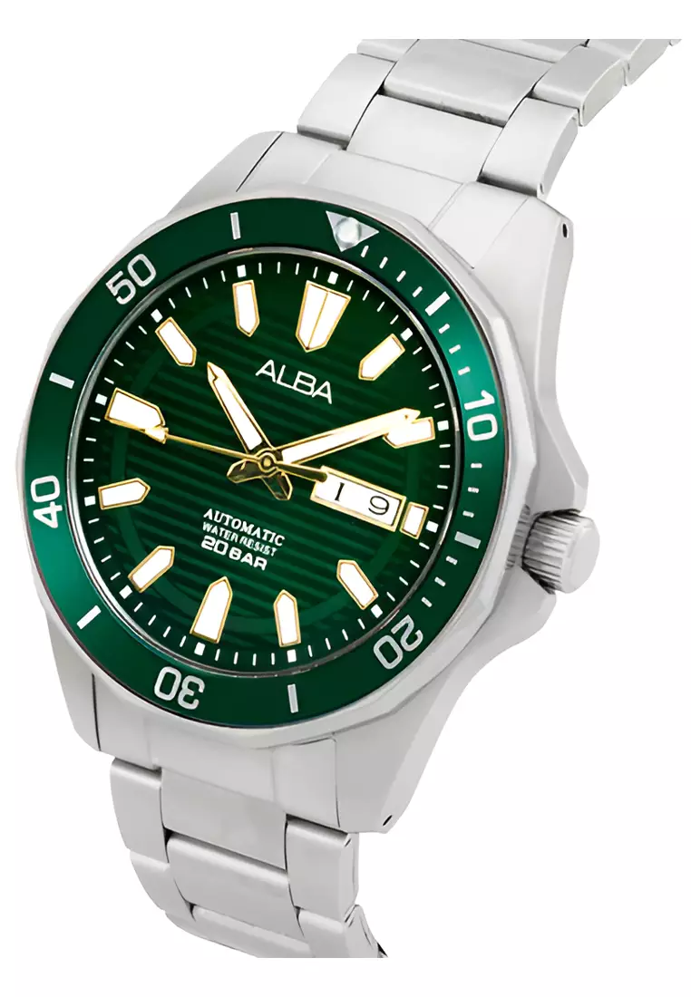Alba AL4449X1 Jam Tangan Automatic Pria - Silver Green - Stainless Steel