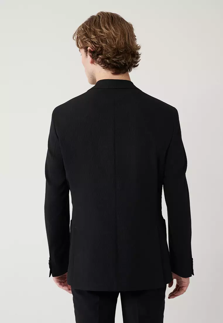 Men's Black Slit Unlined Flexible Fabric Jacket A41Y4000