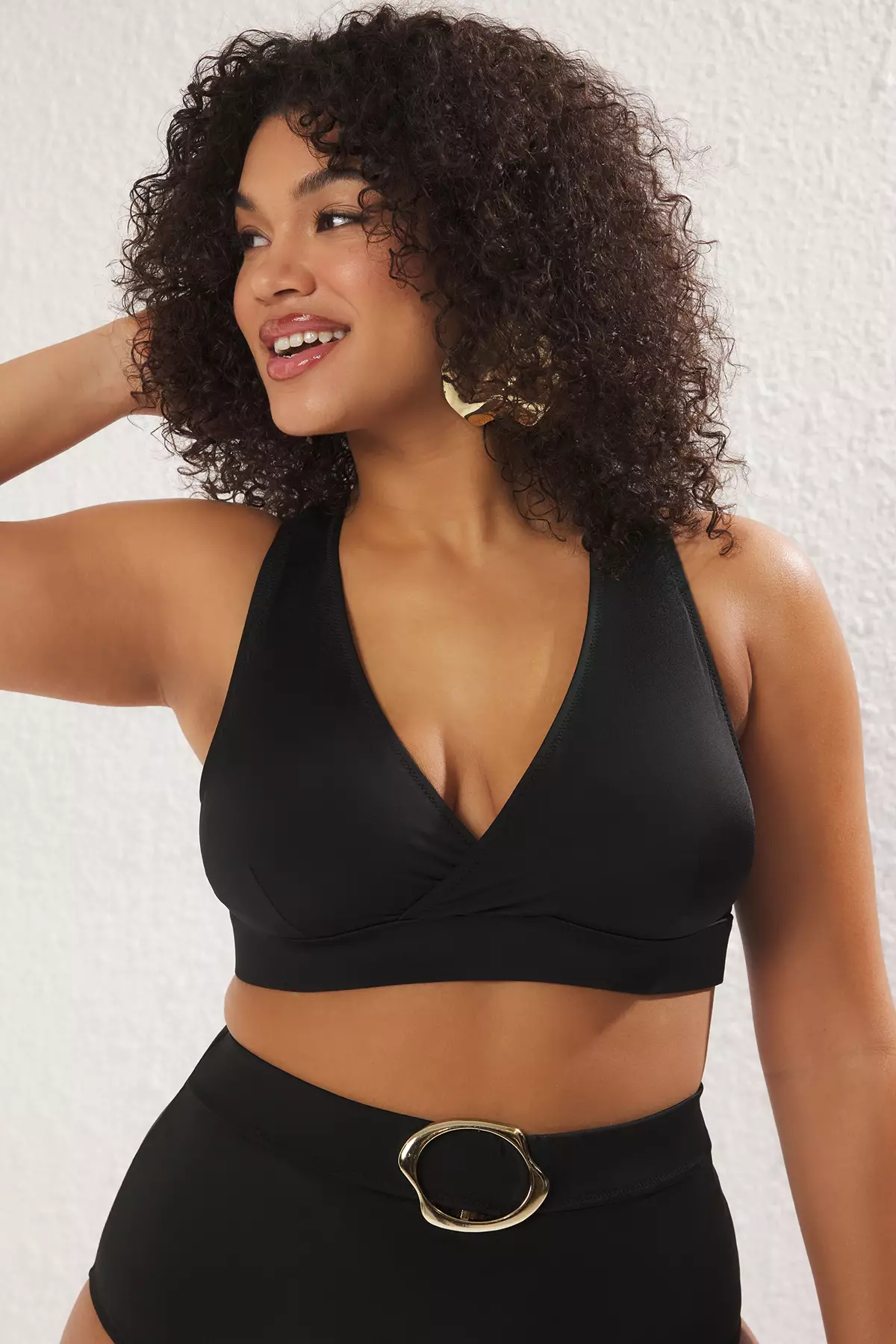 Black Double Breasted Plus Size Bikini Top