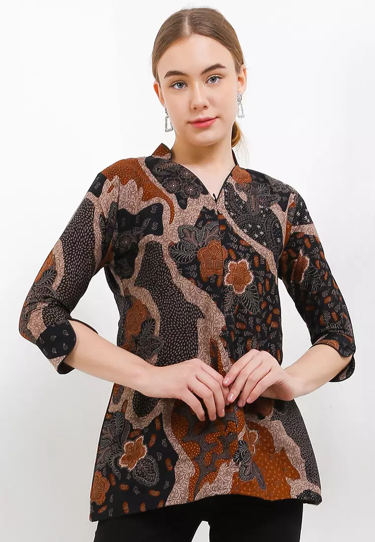 Blouse Batik Cingkarabala Oranye Premium Slimfit Elegant