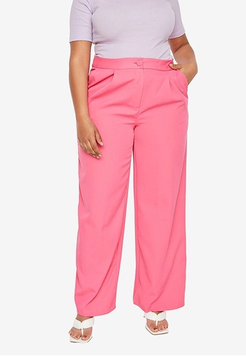 Trendyol pink Plus Size Wide Leg Woven Trousers A6590AA7DAEF73GS_1