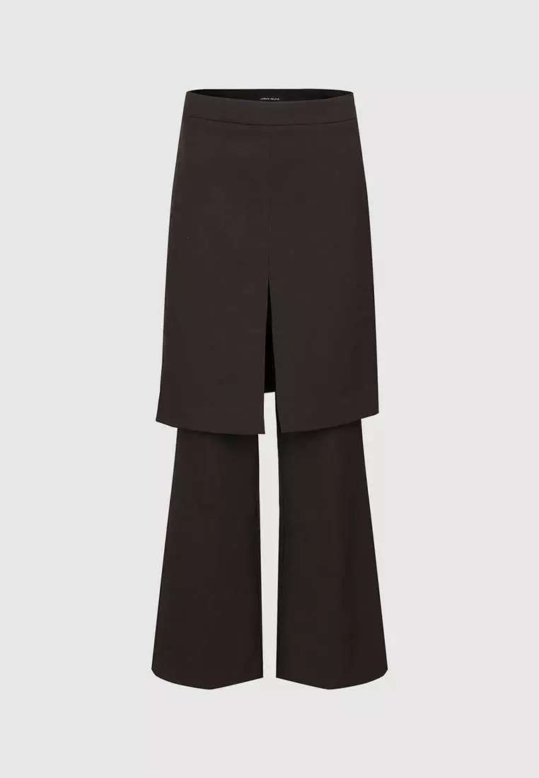 UR秋季新款女装时髦假两件设计感开衩喇叭裤UWG640103