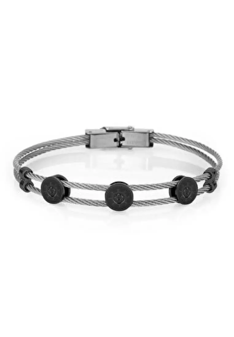 Mens grey store leather bracelet