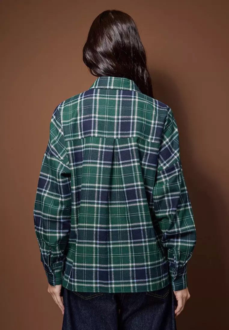Blue-Multicolored Flannel Plaid Oversized /Wide Fit Shirt Twoaw26Go132