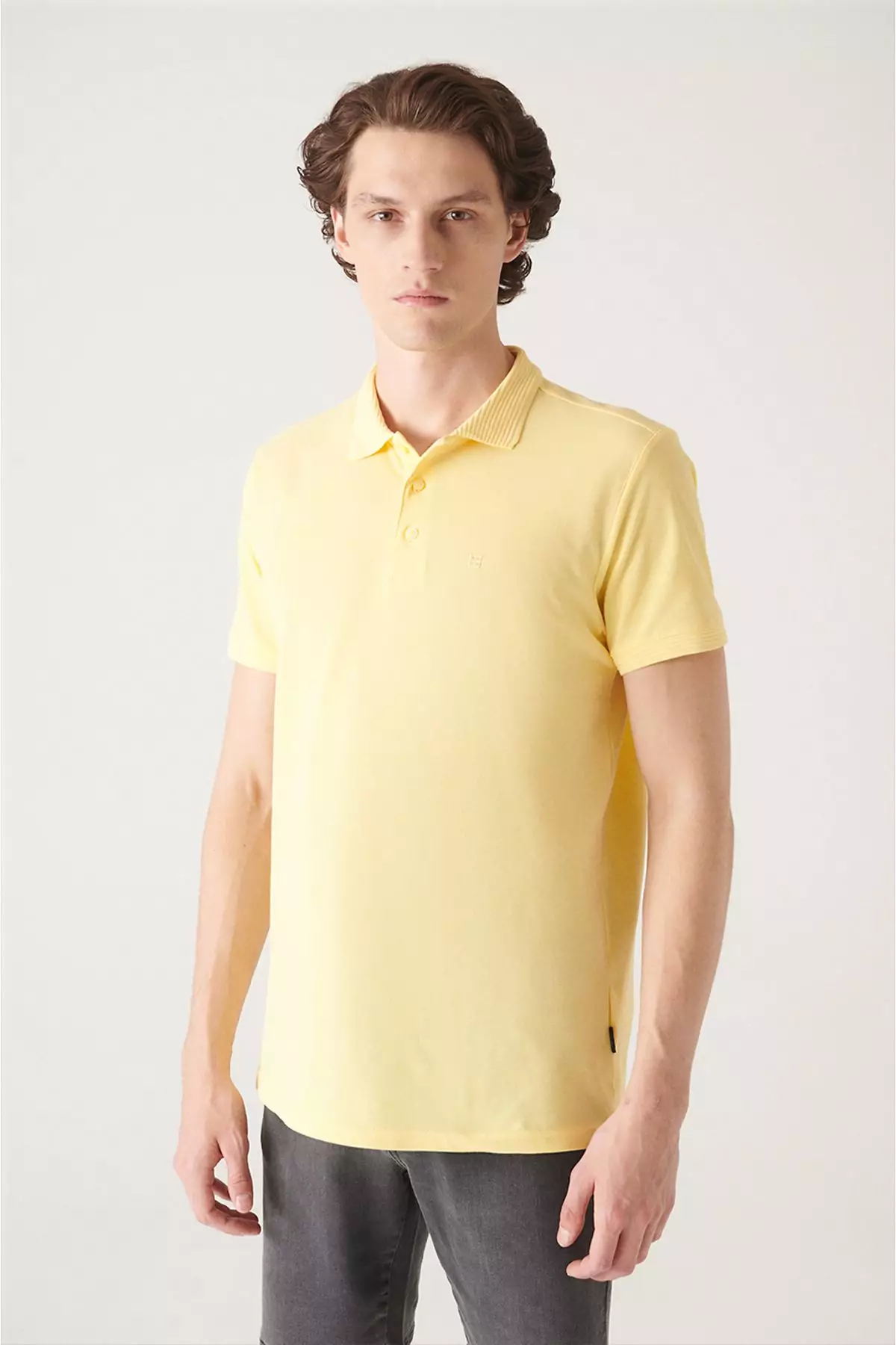 Buy Avva Men's Yellow Button 100% Egyptian Cotton Polo Neck T