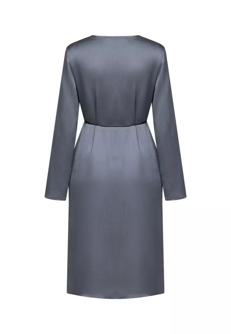Pleated Satin Wrap Dress