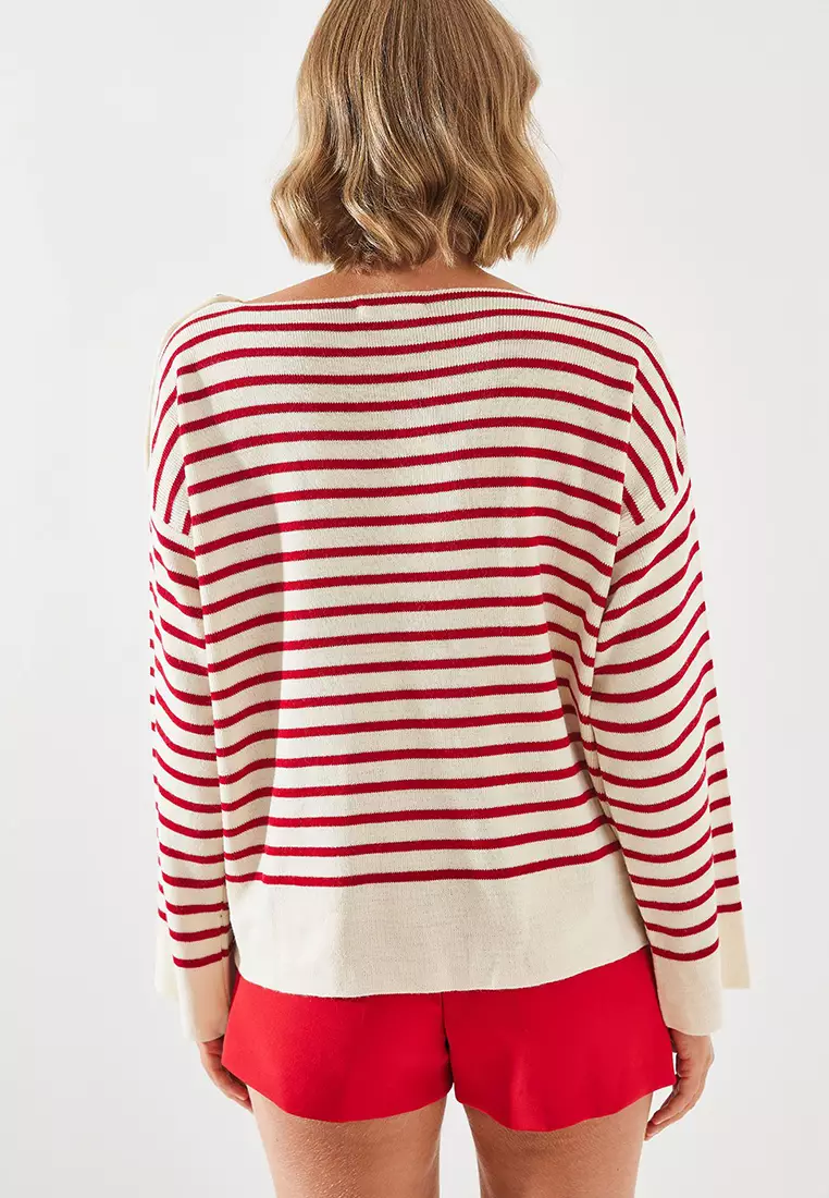 Women's Striped Shoulder Buttoned Sweater 20247511