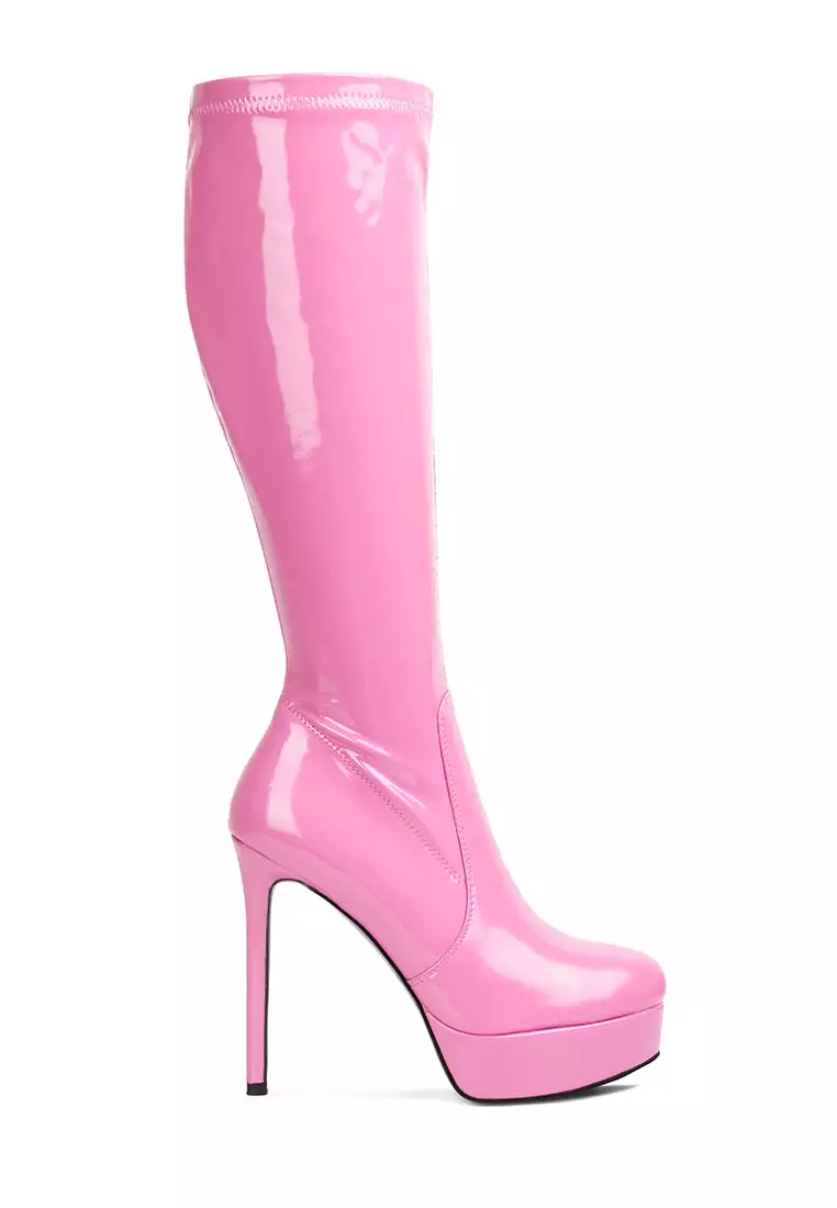 Discount on London Rag  shoes - SKU: Pink High Heeled Stretch Patent Calf Boots