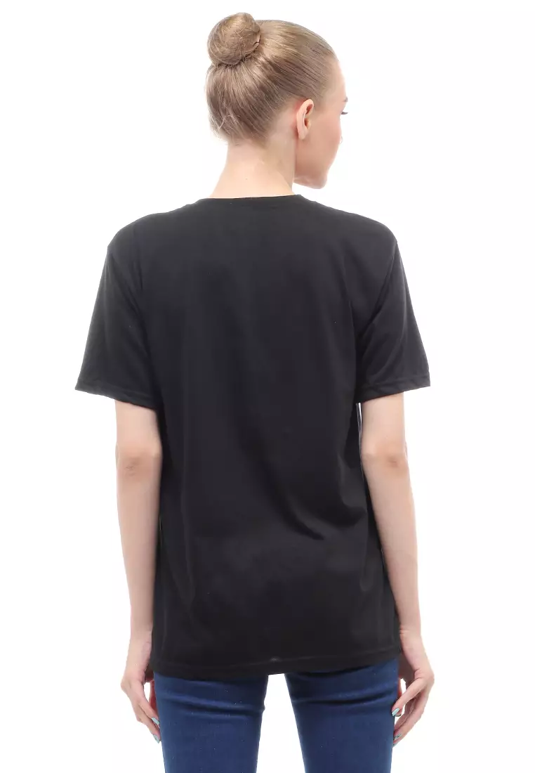 Heller Kaos Atasan Wanita Oversize Motif Print Short Sleeves Relaxed Fit - Lepen Hitam