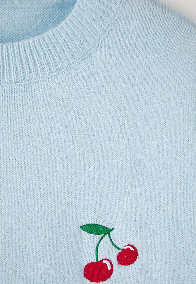 Cherry Embroidered Thin Knit Sweater