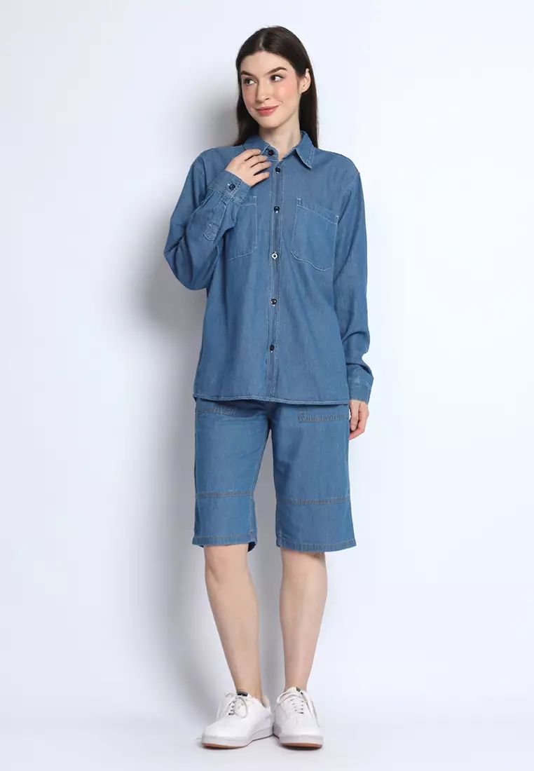 Kemeja Denim Wanita Skena L/S Krah Mandarin Saku Besar 282407