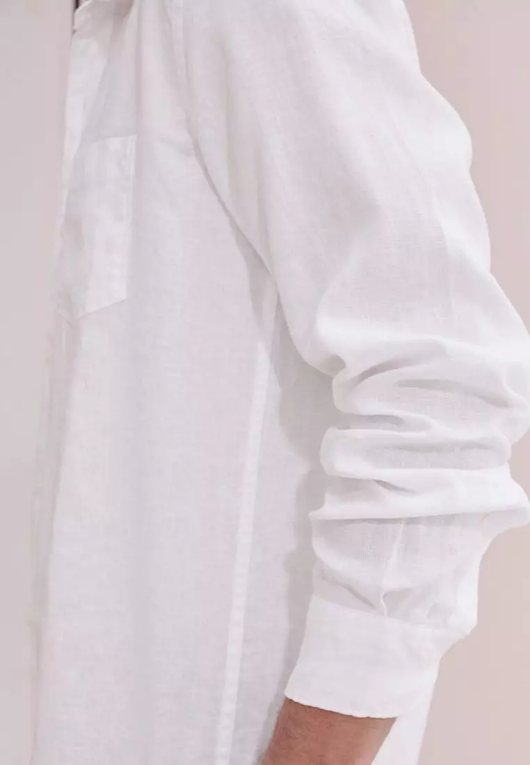 Winter Kemeja Linen Lengan Panjang Pria Putih| Linen Long Sleeve Shirt Men White