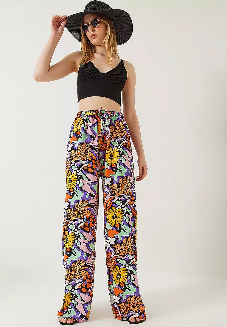 Waist Tied Patterned Trousers