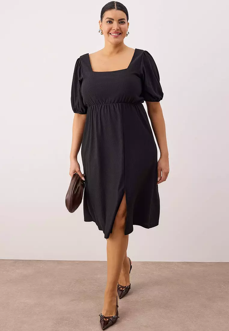 Plus Size Square Neck A-Line Dress