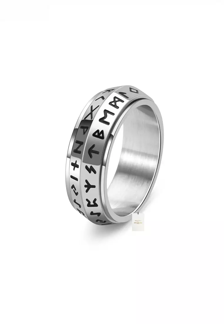 Buy HAPPY FRIDAYS Titanium Steel Rotatable Design Runes Ring JW GS