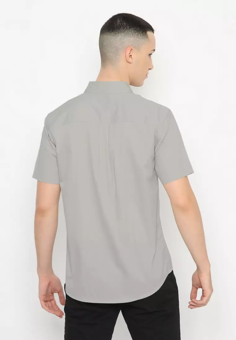 NX Kemeja Polos Cotton Twill Abu Regular Fit Pria