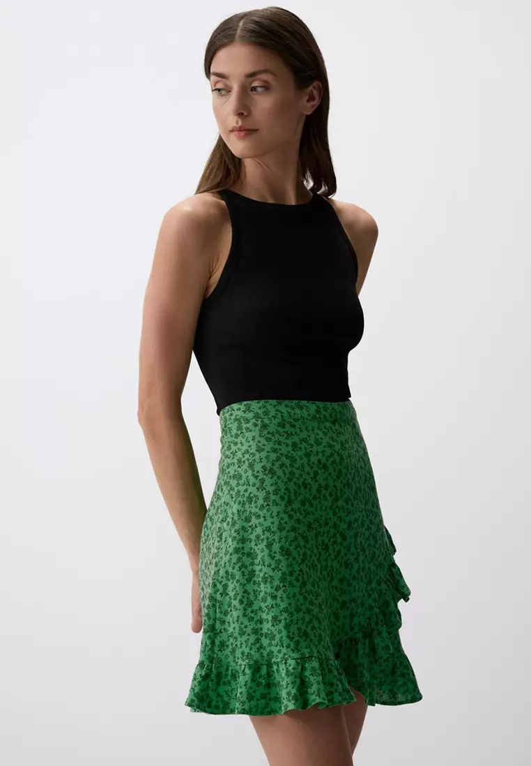 Jimmy Key Jimmy Key Green Floral Patterned Regular Waist Linen Mini ...
