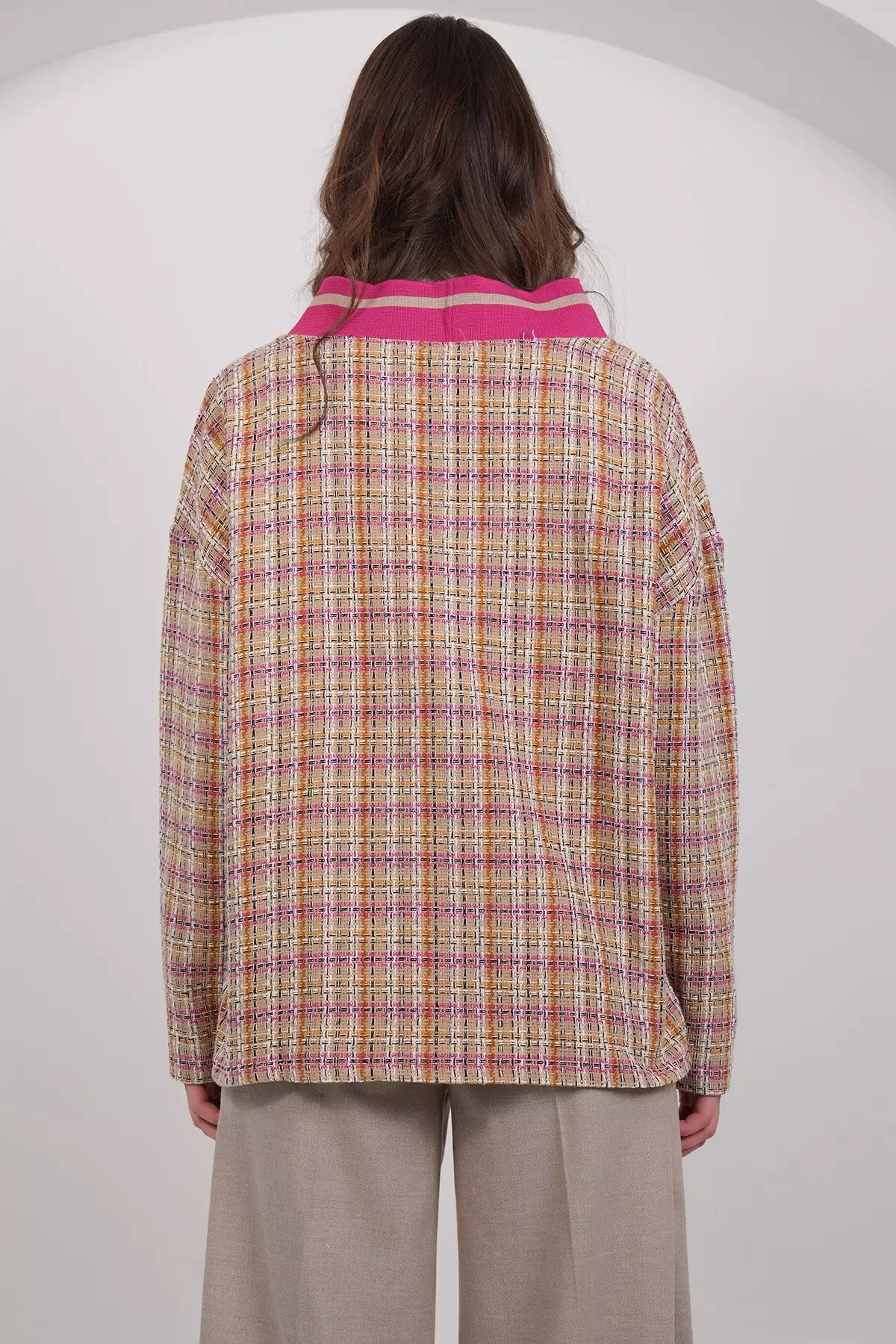 Women'S Fuchsia Pocket Detailed Tweed Ribbed Unlined Jacket Alc-X14979