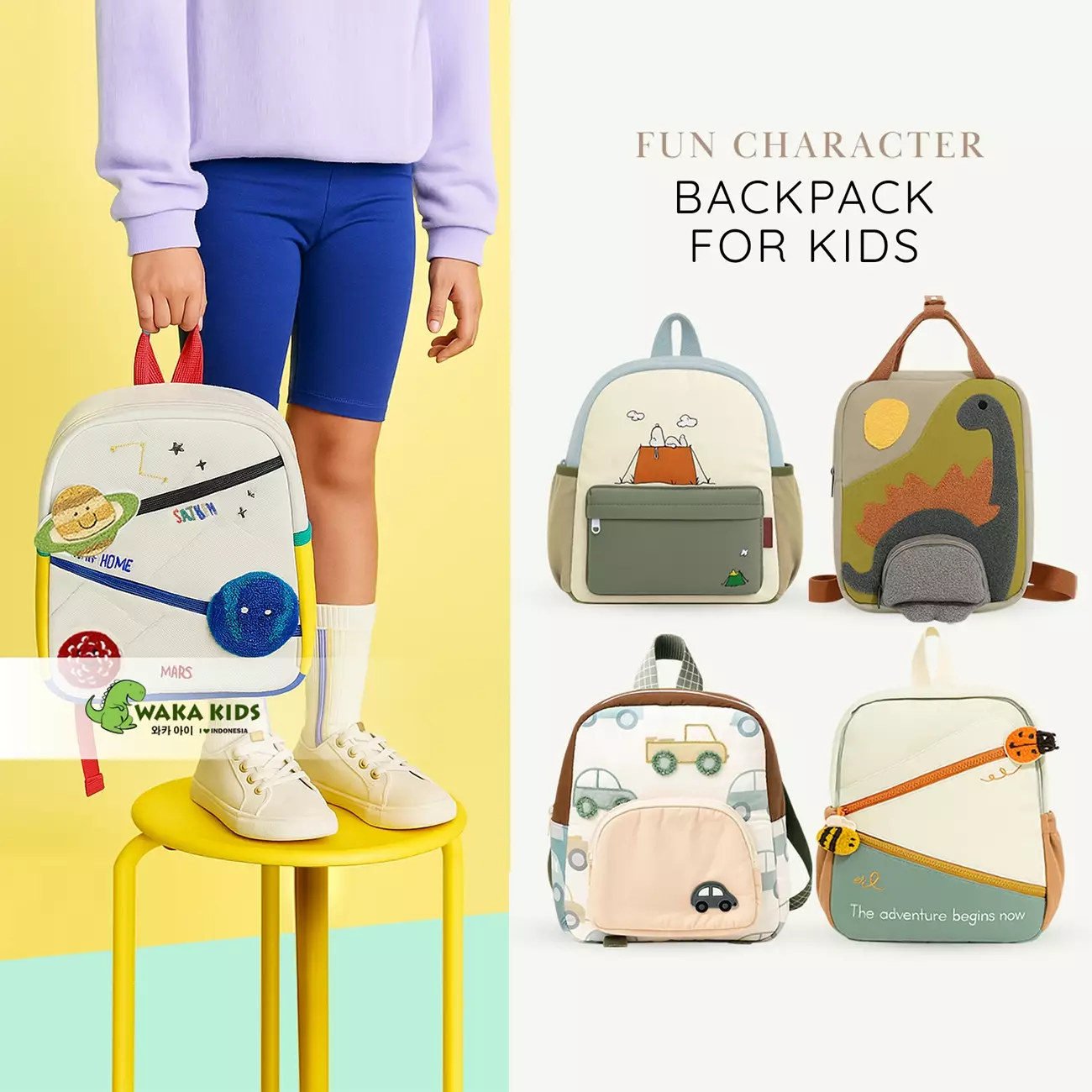 Wakakids Tas Ransel Anak Mini Backpack Sekolah Travelling Korean Style Motif Bee & Bug Venrz