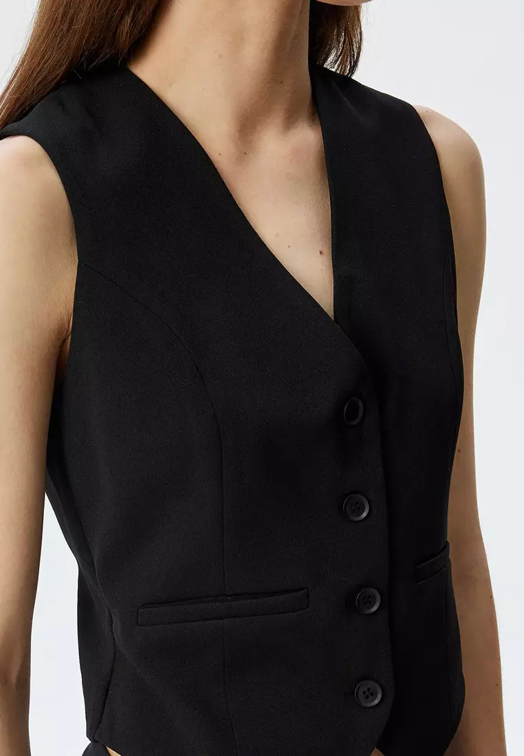 Blazer Jacket Buttoned V Neck Slim Fit Crepe Scuba Fabric