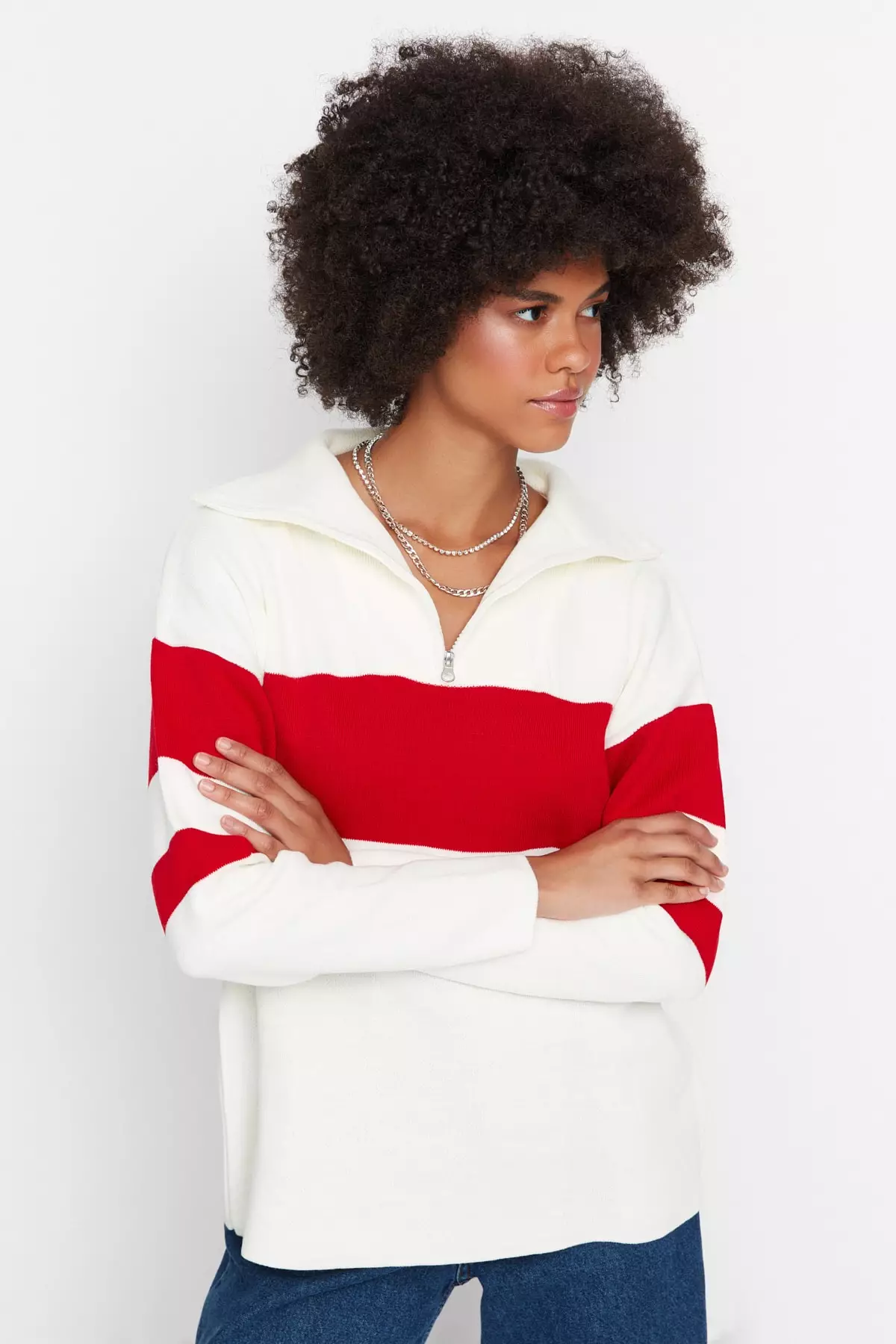 Buy Trendyol Wide Collar Color Block Knit Sweater 2024 Online