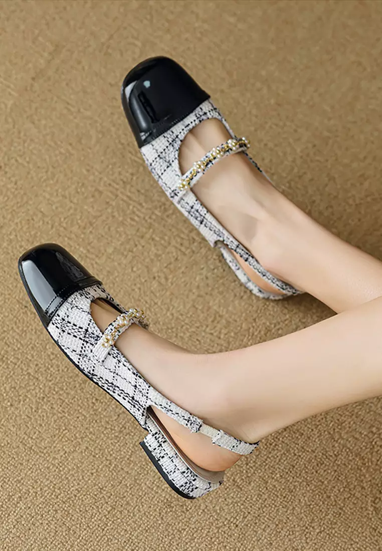 Color-blocked Slingback Mid Heels WW669-1