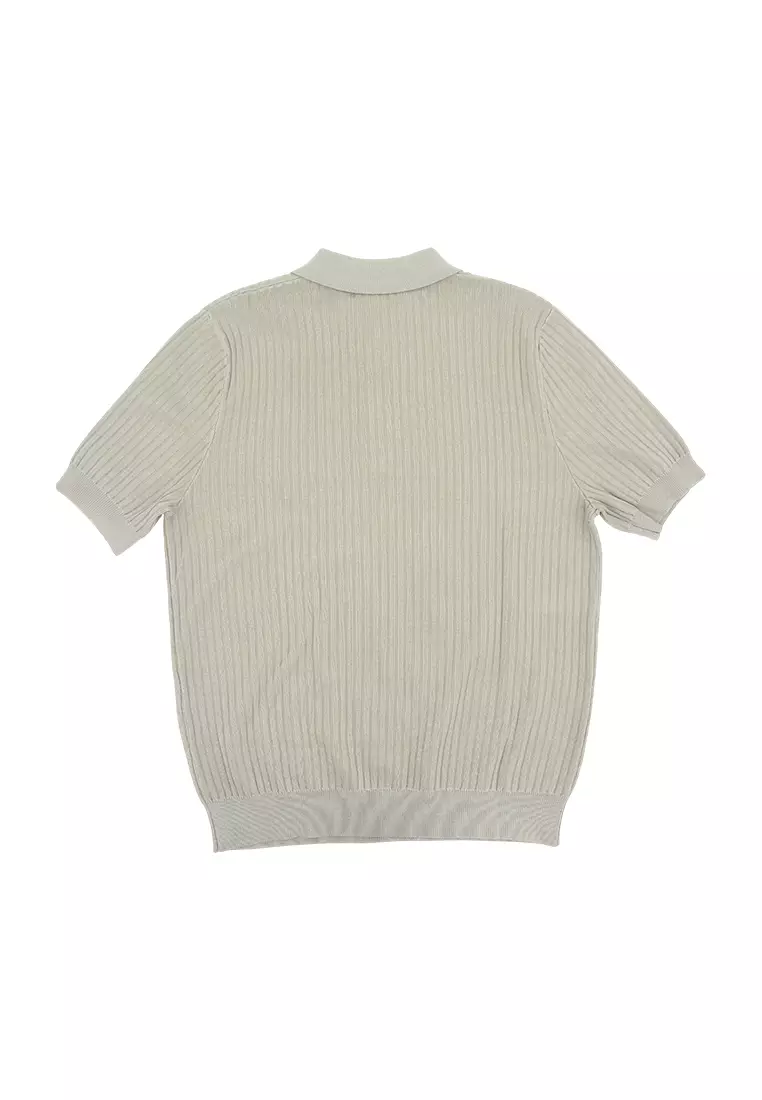 Men's Rib Knit Poloshirt - Deep Apricot