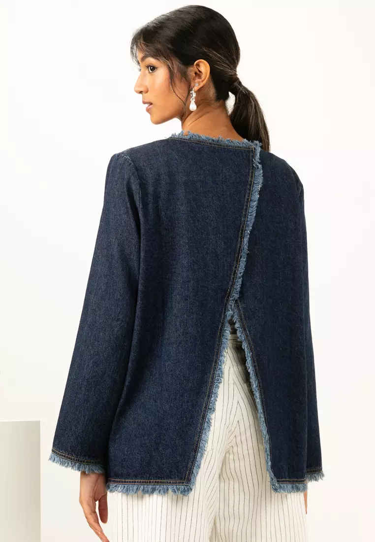 Nayla Collarless Denim Blazer