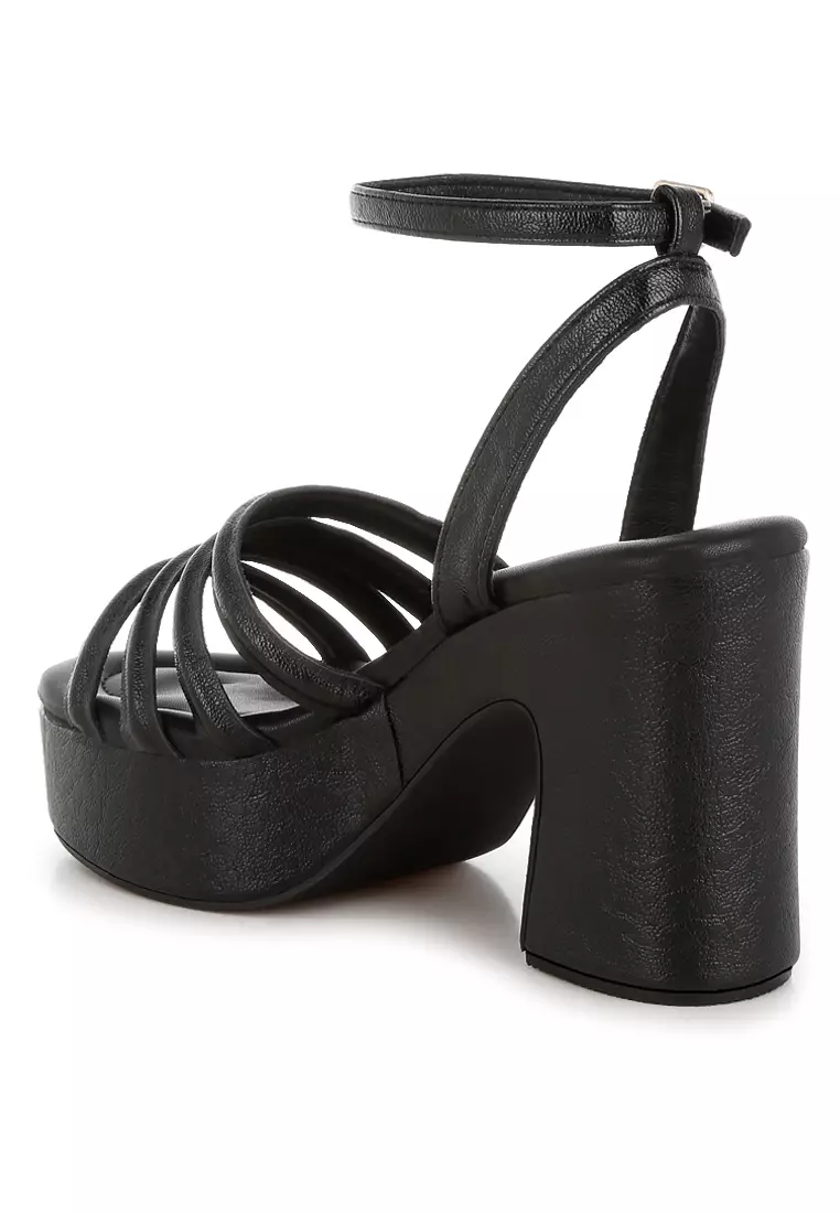Sandal Platform Tinggi Bertali Warna Hitam