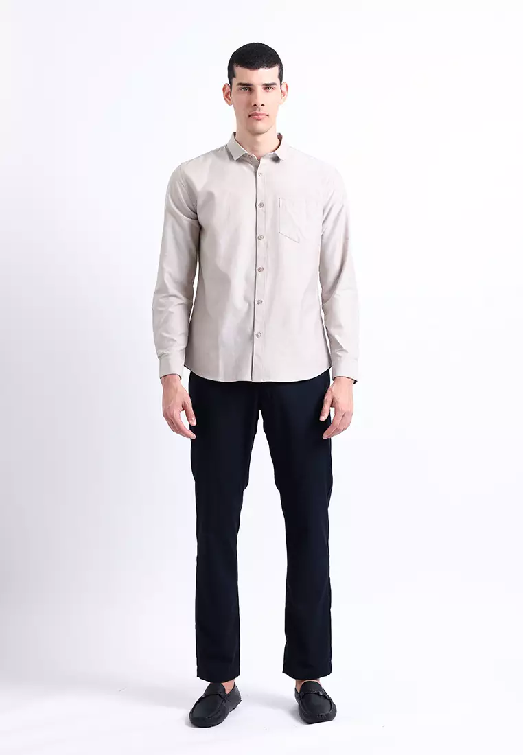 Manzone Kemeja Lengan Panjang Pria Slim Fit Foxy - Beige