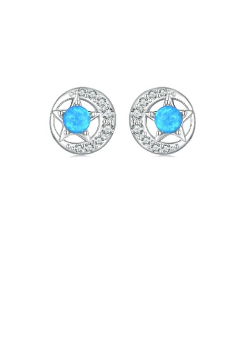 Glamorousky white 925 Sterling Silver Simple Fashion Moon Star Stud Earrings with Cubic Zirconia 9E0C6AC0760EBCGS_1