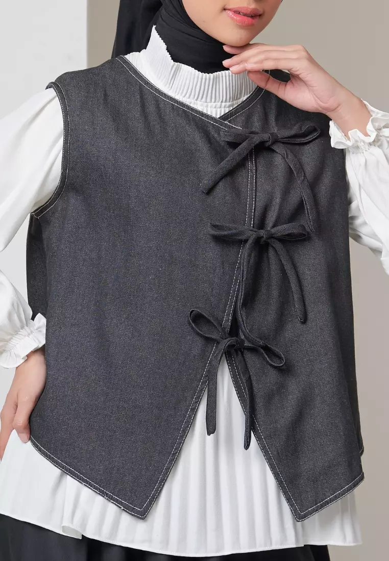Selline Ribbon Vest - Black Denim