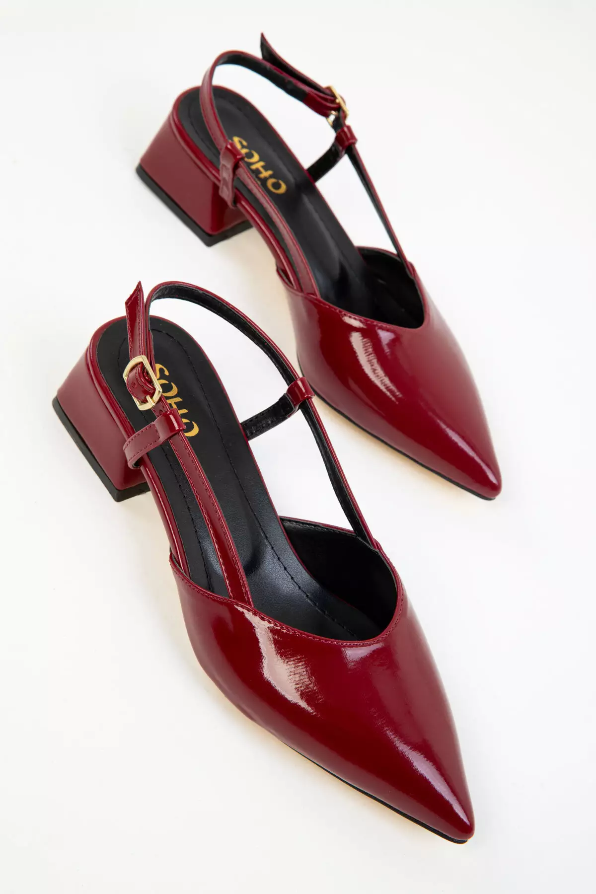 Claret Red Patent Leather Women's Classic Heeled Shoes 20286