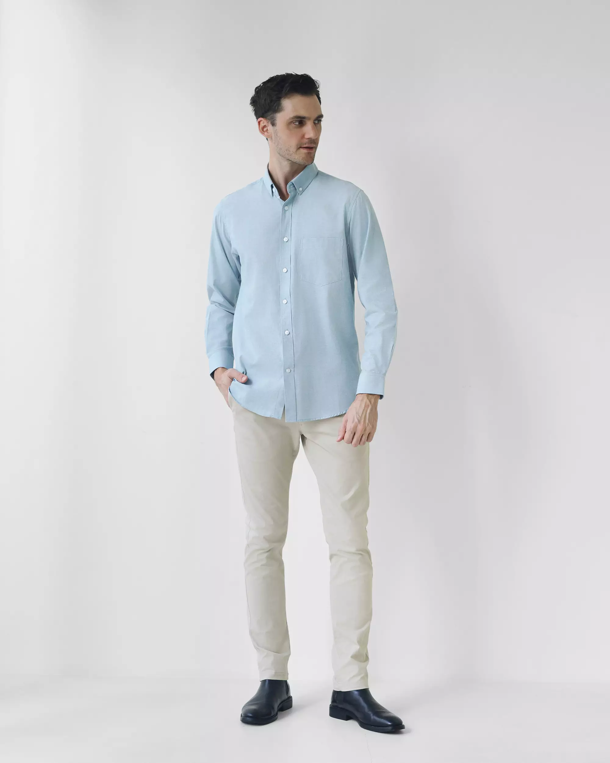 Cotton Well Marc Long Sleeve Oxford Shirt Mineral Blue | Kemeja Pria Lengan Panjang Basic Polos Biru Muda
