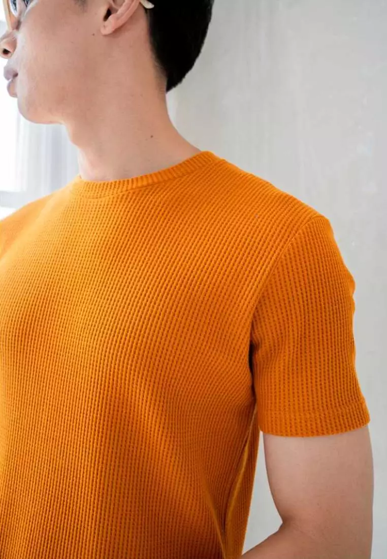Kale Waffle Dark Mustard/ Kaos Polos Tekstur Lengan Pendek Pria / Unisex