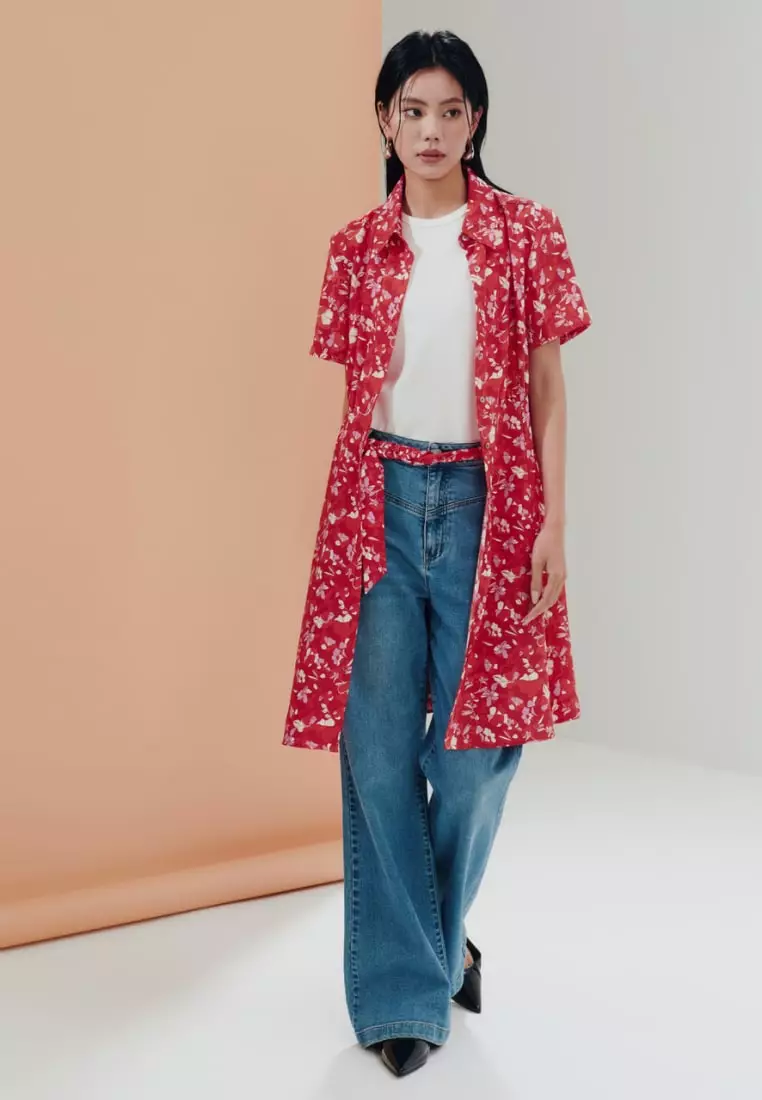 Floral Print Fit & Flare Shirt Collar Dress