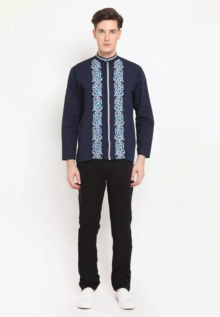 LR-2 Kemeja Koko Panjang Bordir Navy 0081