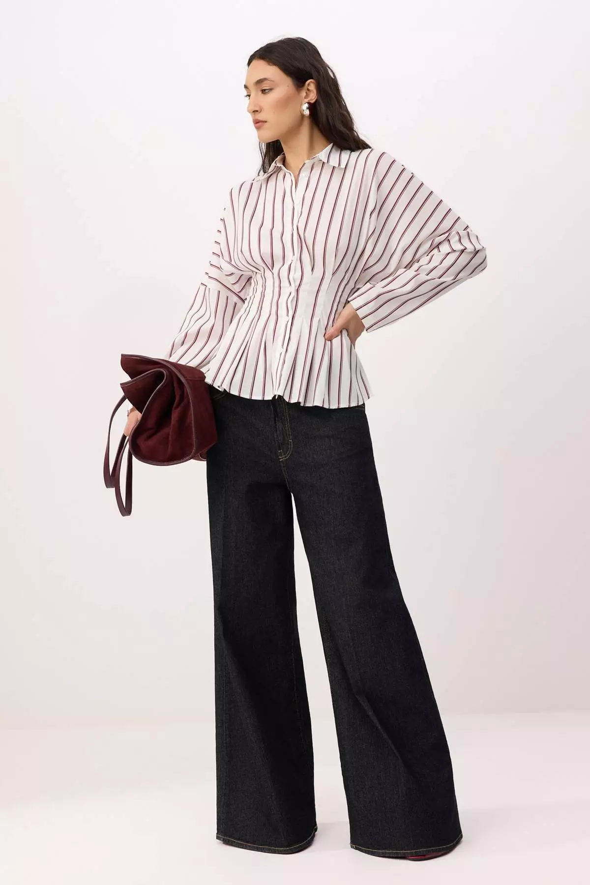 White-Multicolored Striped Lycra Fitted Waist Shirt Twoaw26Go00113