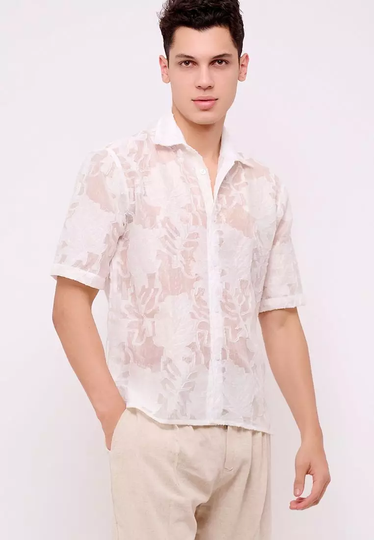 Birdie Kemeja Outer Lengan Pendek Pria Putih | Outer Shirt Short Sleeves Shirt Men White